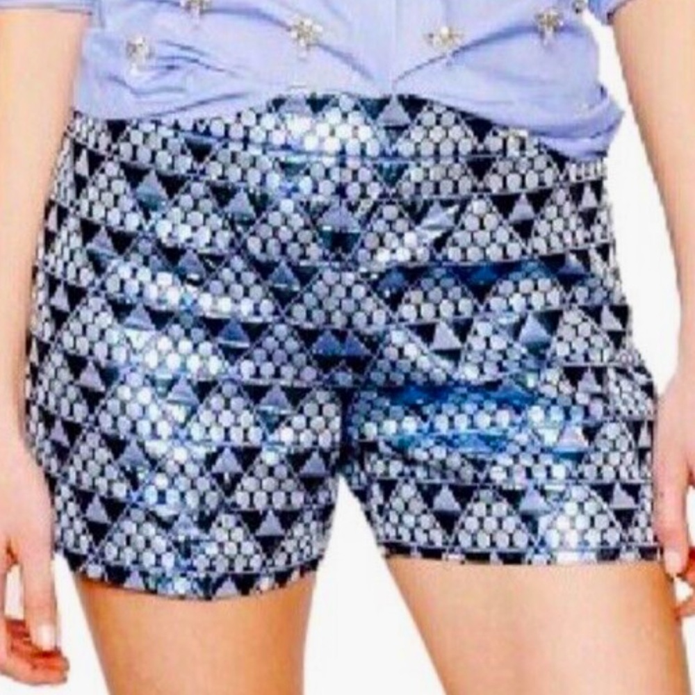 J. Crew Collection Blue Brocade Metallic Shorts Size 6